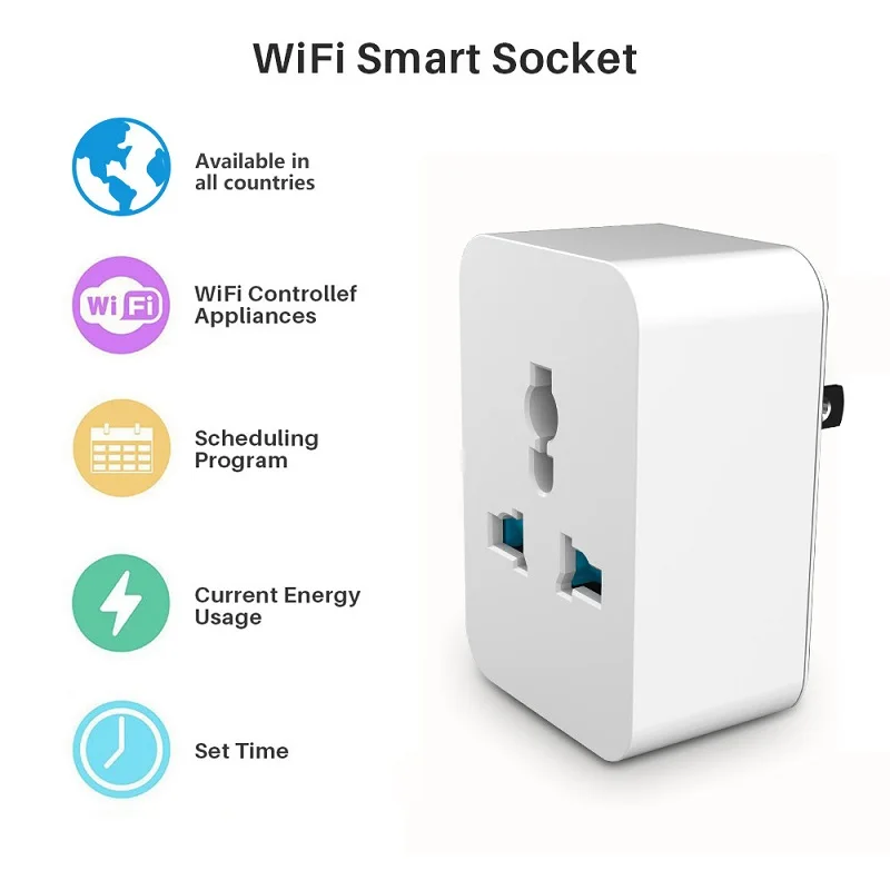 Smart Wifi Socket EU US UK AU Universal Outlet 10A 2Pin US/CN Plug APP Remote Control Timer Voice control Work | Электроника
