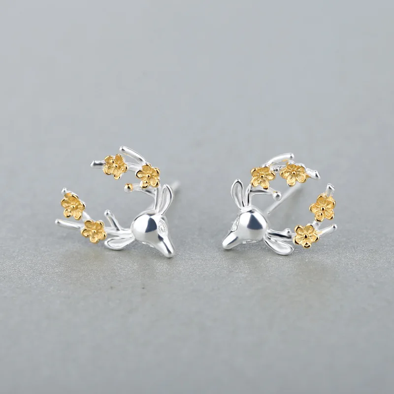 925 пробы серебряные серьги гвоздики простые Sika с оленями для женщин девушки