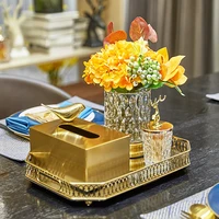 tissue box storage tank set with tray metal glass material bird or deer decoration living room decoration set gold finished