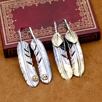 s925 sterling silver jewelry retro thai silver feather pendant personality men and women sweater chain pendant