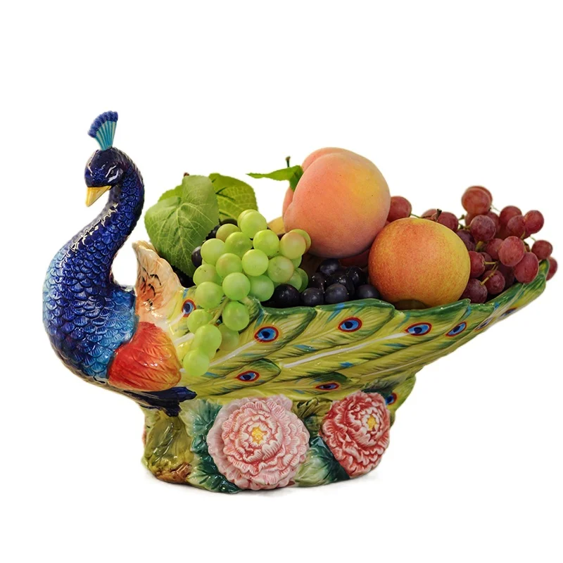 

Cy Ceramic Fruit Plate Luxury Creative Peacock Fruit Plate Household Living Room Dried Fruit Plate Ornaments