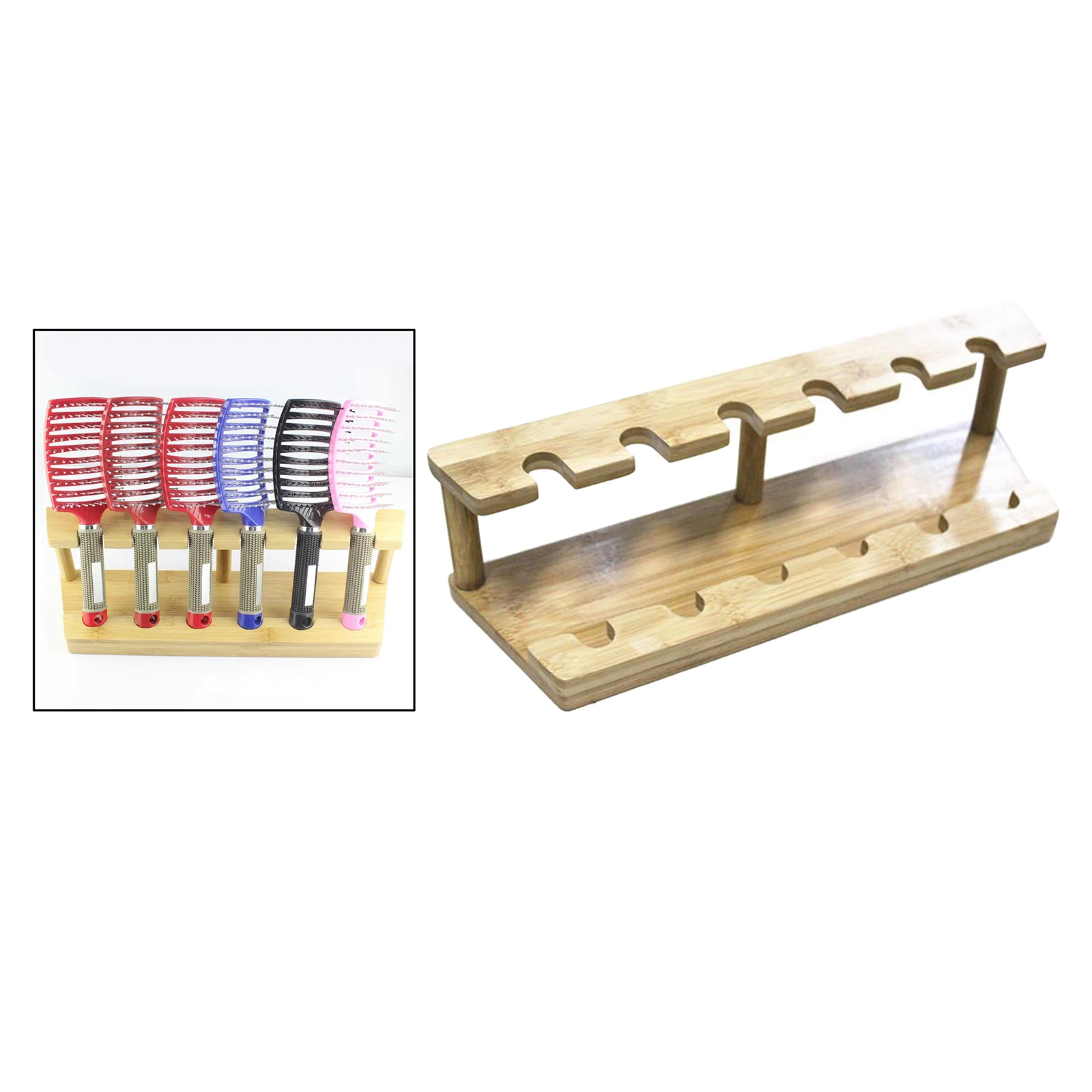 

Bamboo Women Hair Brush Massage Comb Holder Stand Hairdressing Accessories