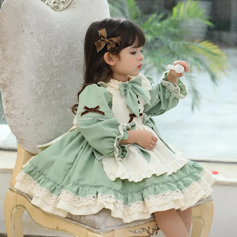 

Children Spanish Vintage Dress Original Baby Girl Lolita Princess Ball Gown 2023 Autumn Winter Kids Christmas Green Dresses