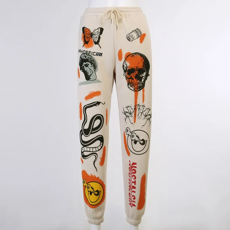 

KAISENDZ Women Sweat Pant Harajuku Cartoon Printed Trousers Jogger 2021 Drawstring Cargo Pant Streetwear Casual Sweatpant Autum