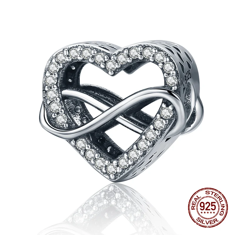 Бусины в форме сердца Endless love clear CZ оригинальный браслет с подвесками ювелирное