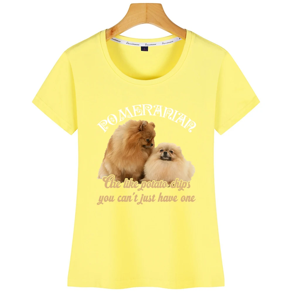 Yellow Топы Футболка женская померанцы любовь померанцы Собака Kawaii надписи короткая футболка - Цвет: Yellow