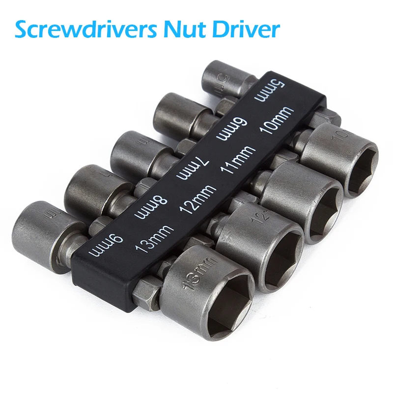 

9pcs Screwdrivers Nut Driver Socket Bits household DIY Woodworking 5mm-13mm Hex Socket Sleeve Nozzles Nut Driver Bits Tools