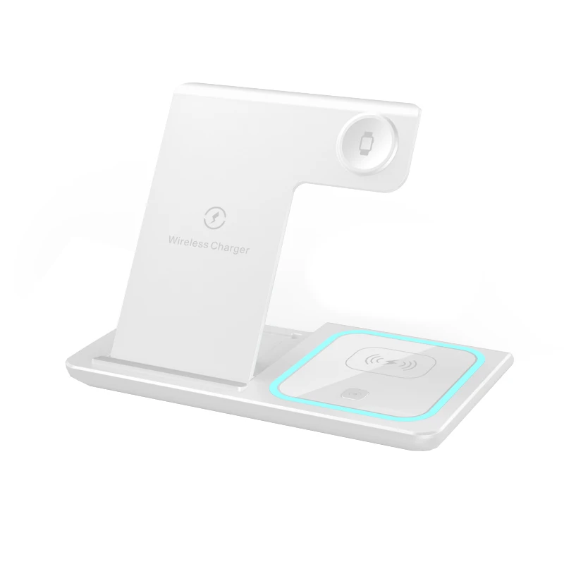 Soporte de cargador inal&aacute;mbrico QI 3 en 1 para iPhone 12, 11, XS, XR, 8, Apple Watch, Airpods Pro, 20W, estaci&oacute;n de carga r&aacute;pida para Samsung S21, S20-4