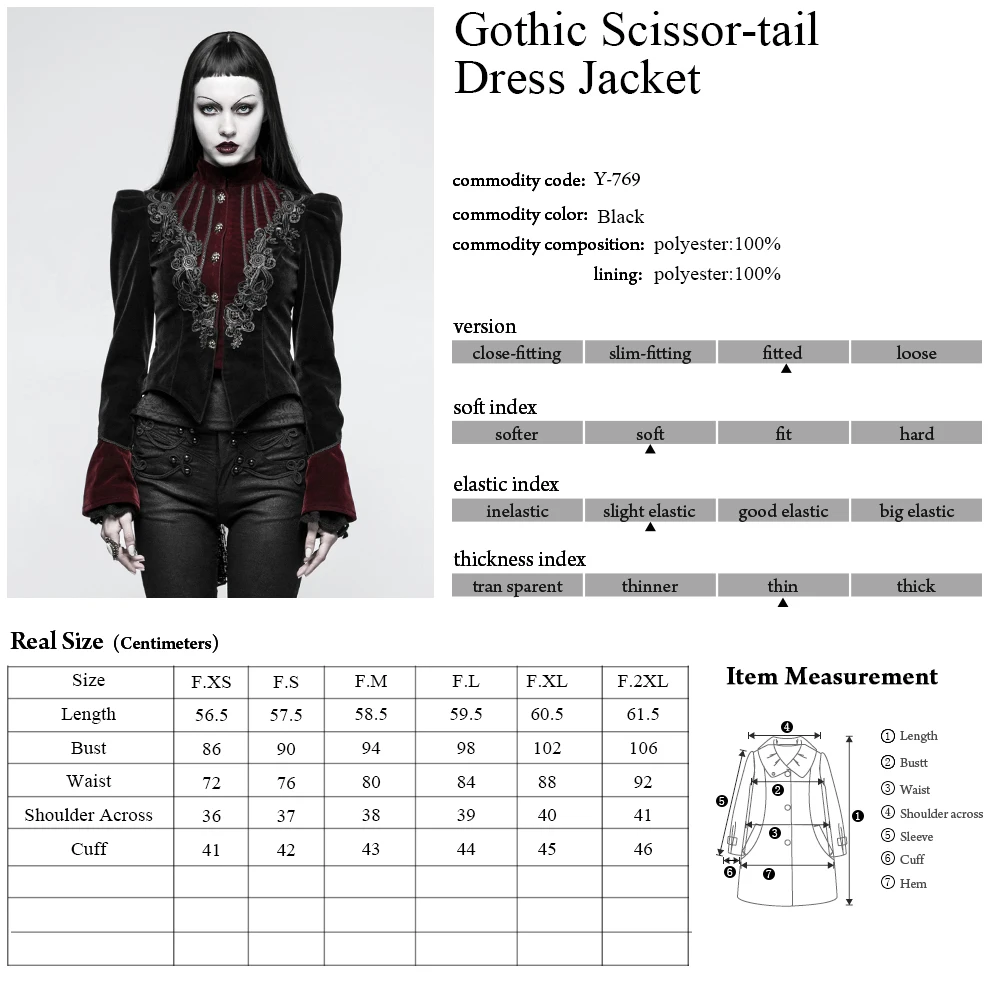 

PUNK RAVE Women Gothic Scissor-tail Dress Jacket Steampunk Vintage Palace Style Fashion Jacket Coat Women Party Short Jacket