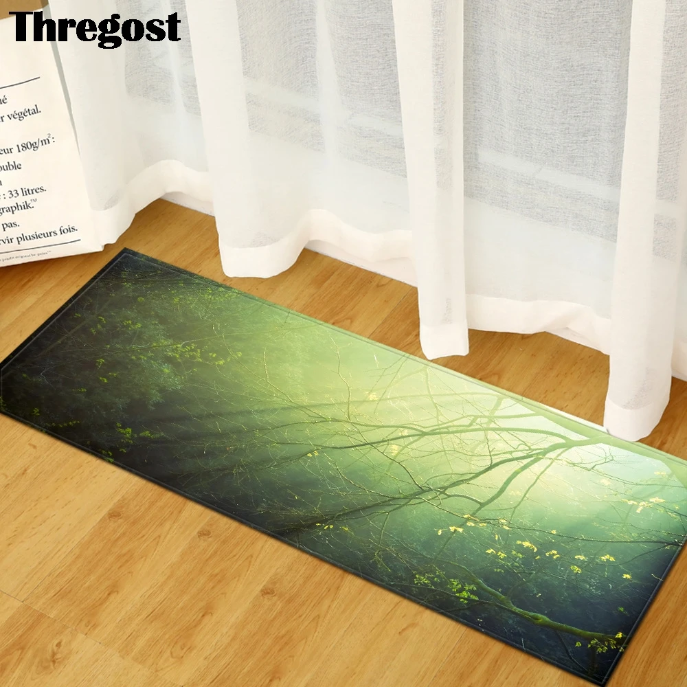 Зеленые длинные напольные коврики Thregost с живописным принтом Декор для дома
