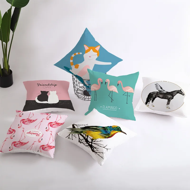 

Ins Homeware Net Red Flamingo Print Pillowcase Living Room Sofa Pillow Cushion Cover 45*45 Throw Pillow Home Pillowcover