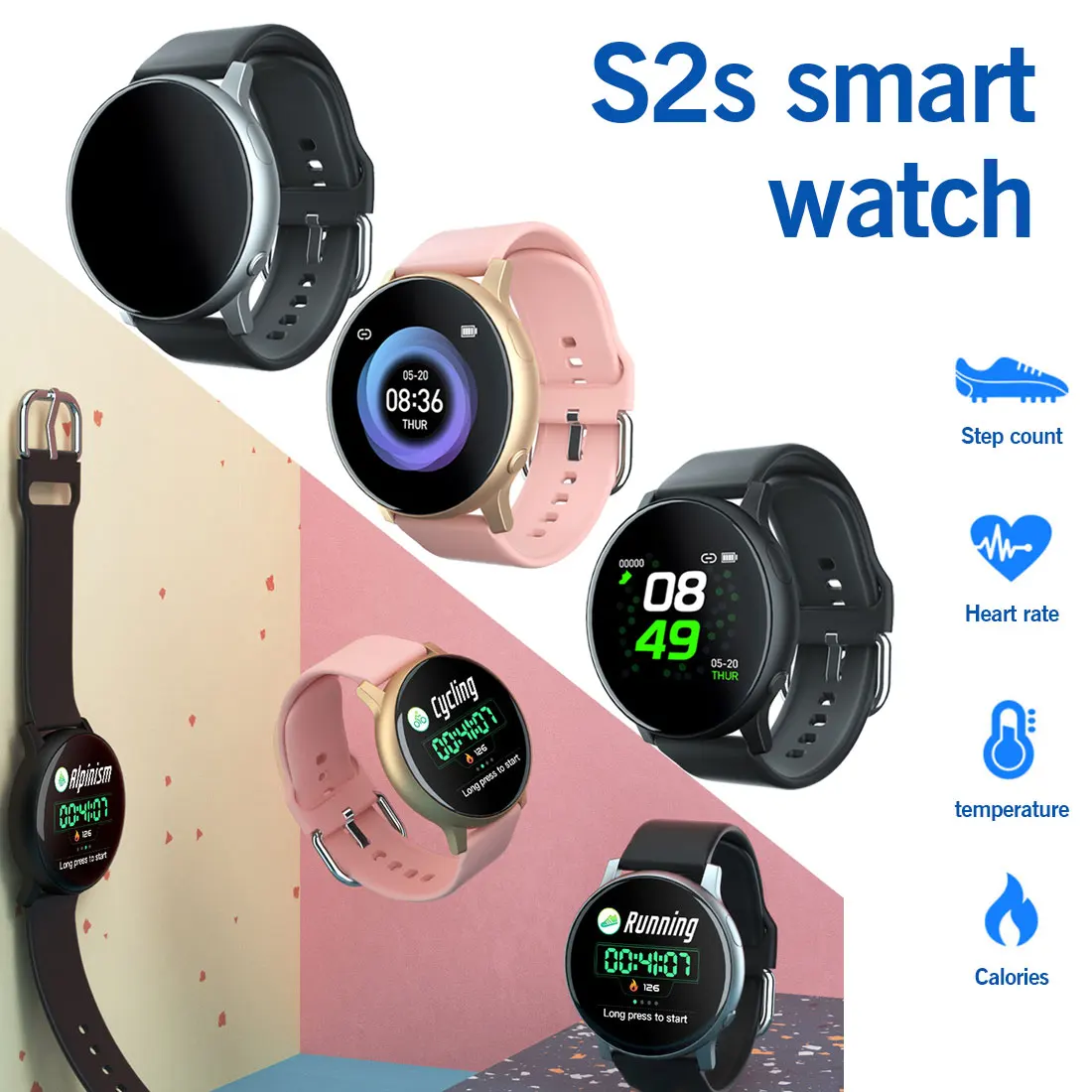 s2s smart watch men women wristband 1 3 inch hd screen display heart rate monitor sports wearable device pk kw19 free global shipping