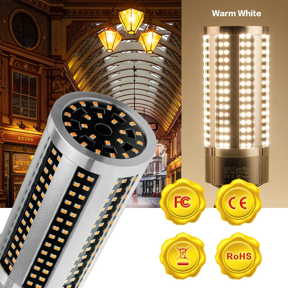 Warm White WENNI 60 Вт Светодиодный светильник 110 В E39 ампула E27 светодиодный 220 В лампа 50 Вт Светодиодный светильник 54 Вт кукурузный светильник 2835 лампада Высокая мощность Внутреннее освещение - Испускаемый цвет: Warm White