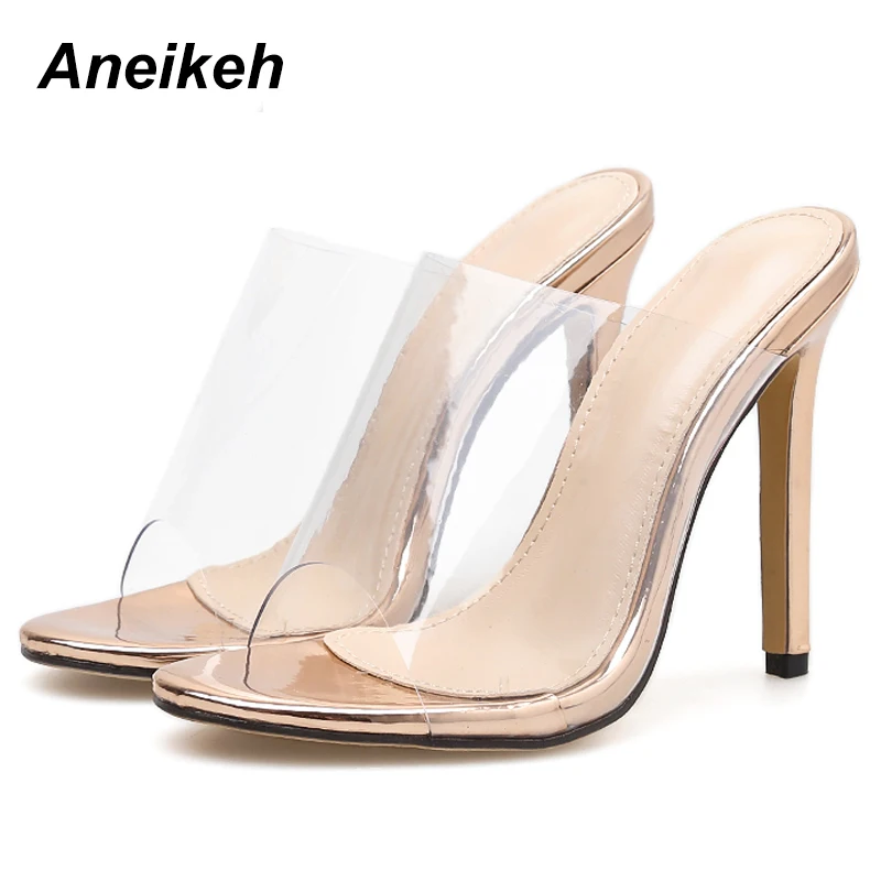 champagne Aneikeh/ г.; Классические летние босоножки на высоком каблуке из ПВХ; пикантные прозрачные однотонные босоножки на высоком тонком каблуке с острым носком золотистого цвета; Размеры 35-40 - Цвет: champagne