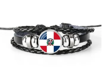 Кожаные браслеты Infinity Love с флагом Доминики Модные женские и мужские стеклянными