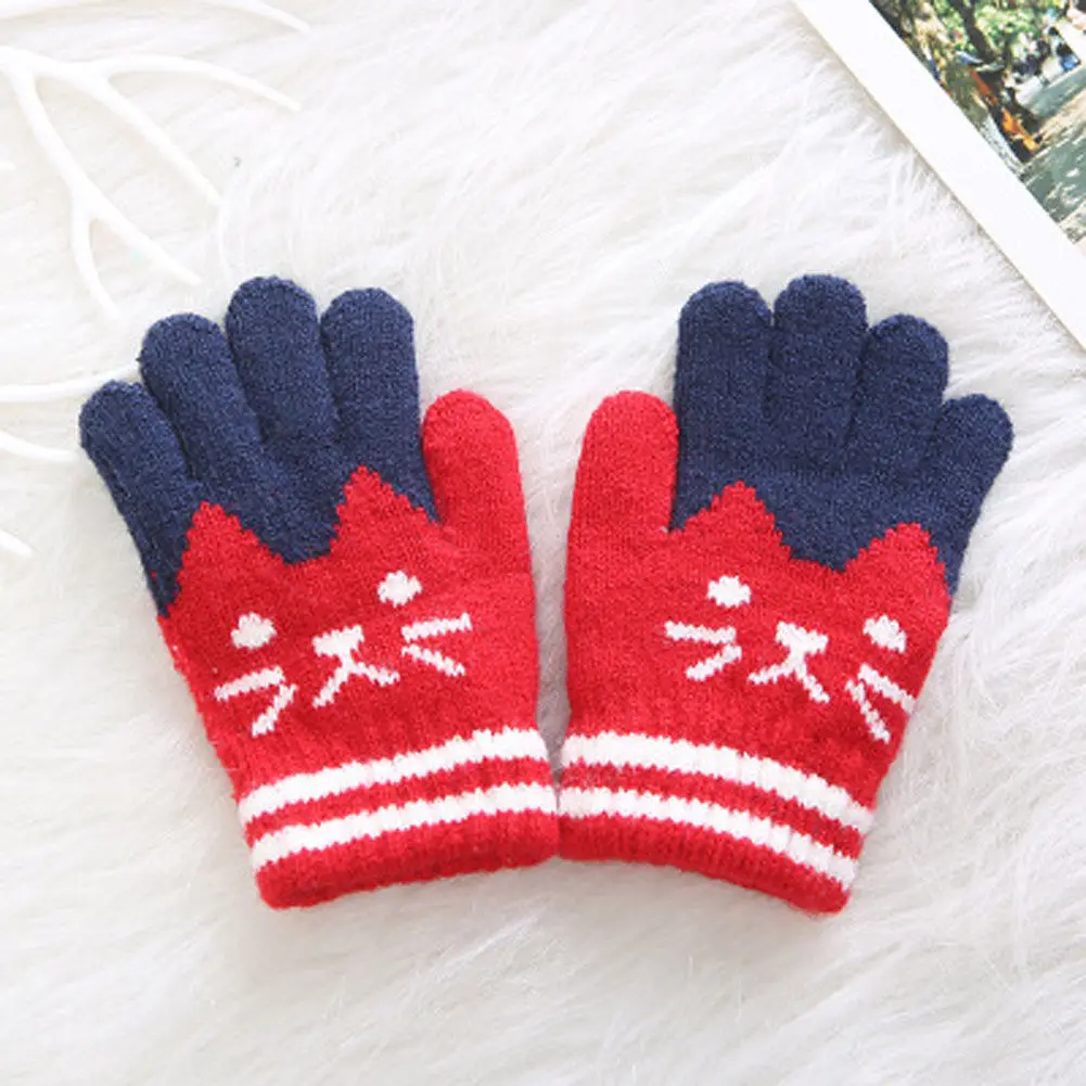 1 Pair for Children Kids Boys Girls Warm Cartoon Cute Cat Mittens Winter Gloves | &