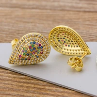 aibef indian fashion jewelry micro pave multicolor cubic zirconia water drop stud earrings gold color copper studs for women