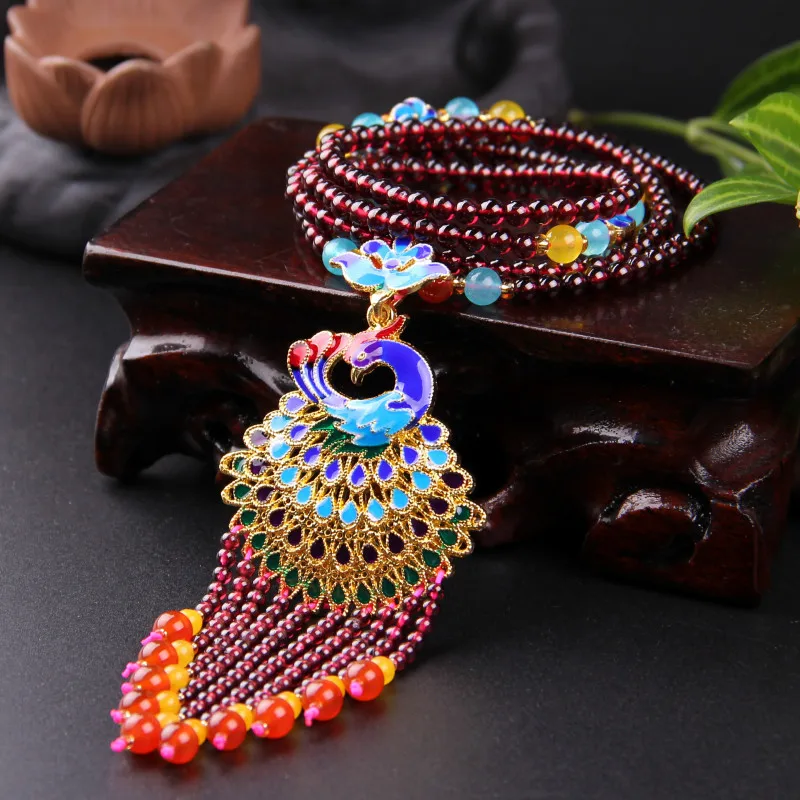 Цепочка для свитера с гранатом модное длинное ожерелье натуральным кристаллом