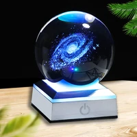 8 cm 3d laser engraving galaxy k9 crystal sphere new colorful changeable led base home decoration ball ornament globe