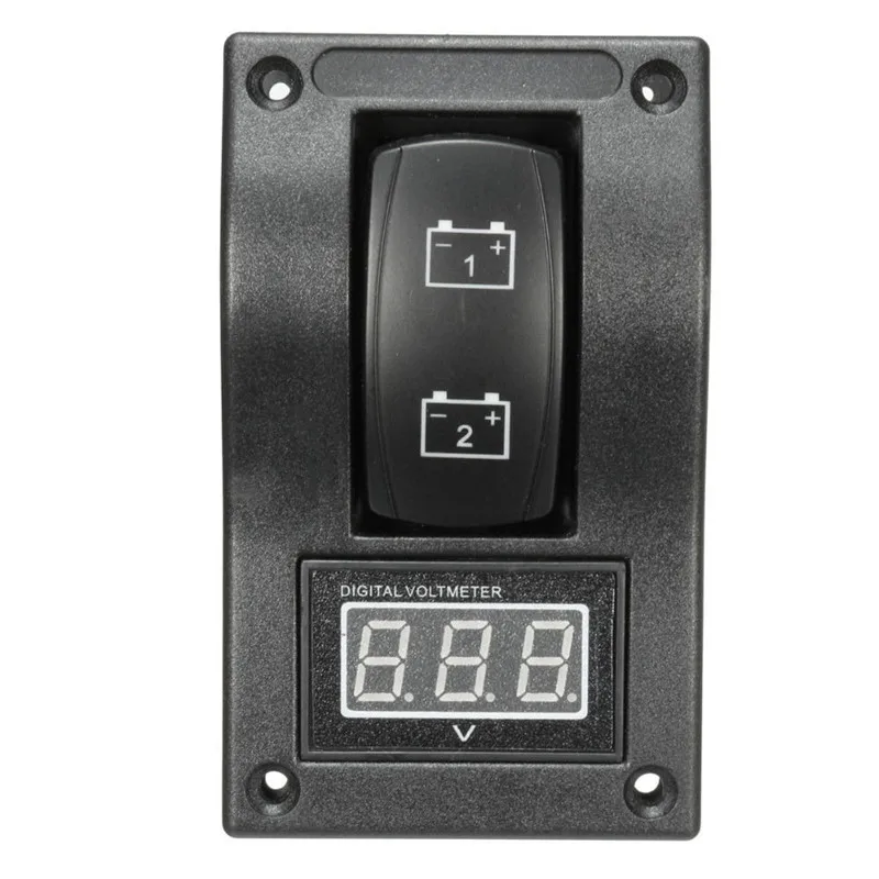 12-24V LED Dual Battery Test Panel Rocker Switch Car Truck Marine Boat Voltmeter 4P ON-OFF-ON | Protective Sleeve