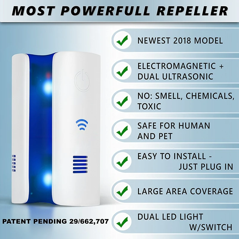 

Ultrasonic Electronetic Pest Repellent Control, Plug in Home Indoor and Outdoor Repeller, Get Rid of Mosquito, Ant, Flea, Rat
