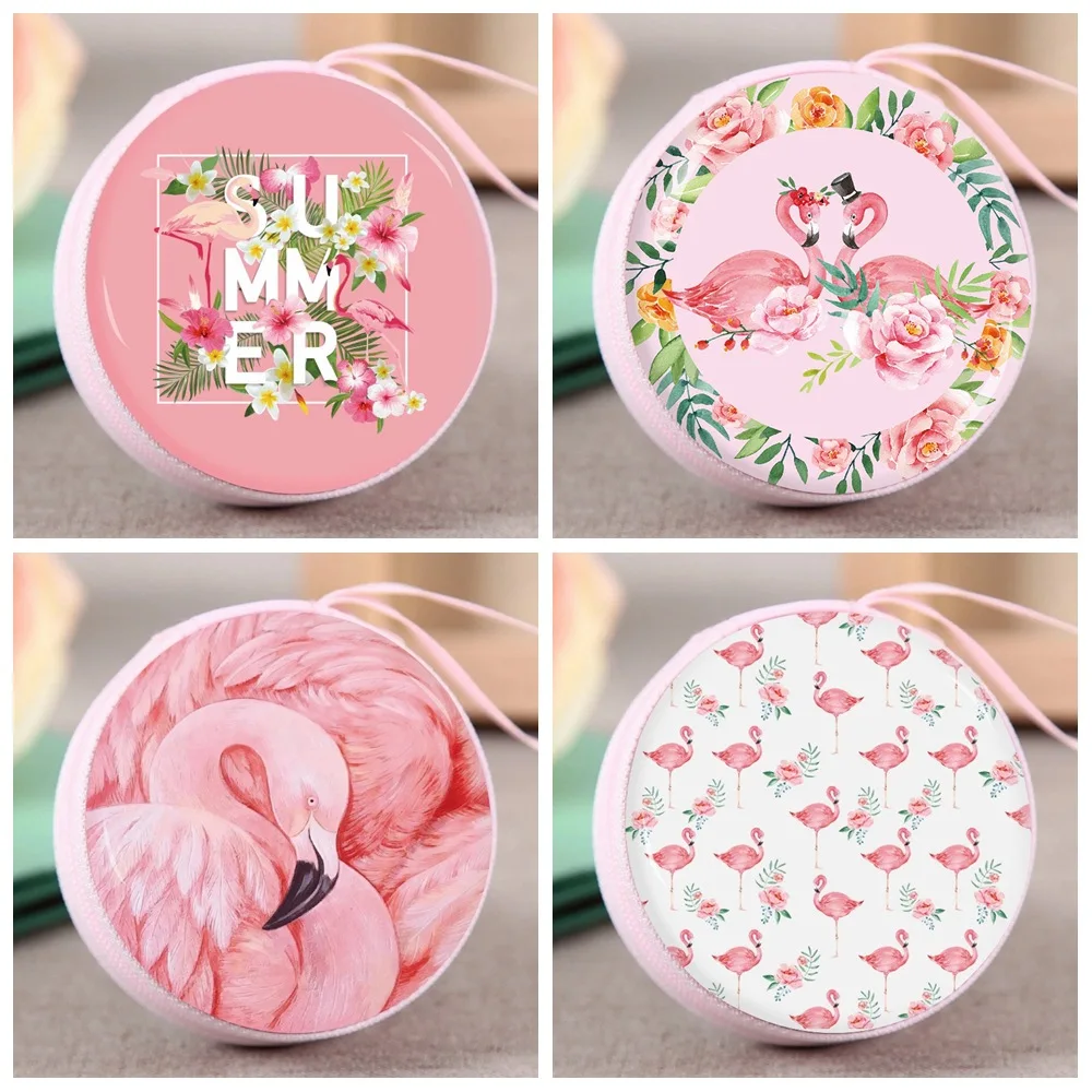 

Korea Small Fresh Flamingo Series Key Chain Anime Key Chain Mini Simple Coin Purse Cute Cartoon Earphone Storage Bag Key Ring