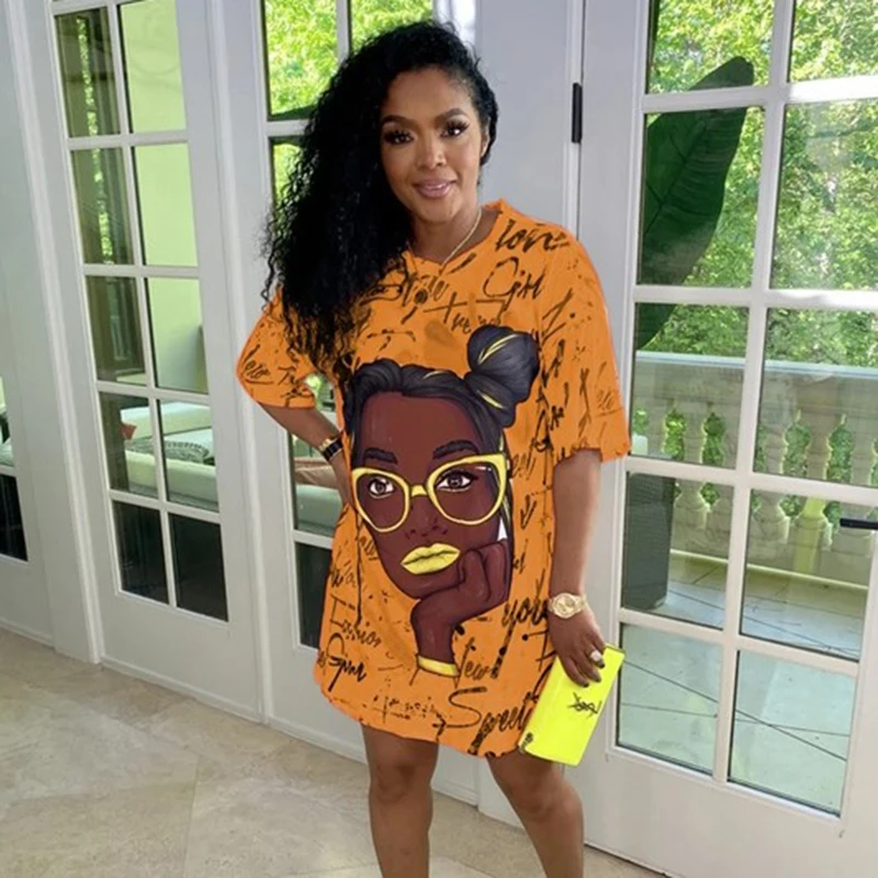 

Уличная одежда, женское Повседневное платье-футболка, свободное летнее платье с коротким рукавом, модное женское мини-платье с принтом Cartoo ...