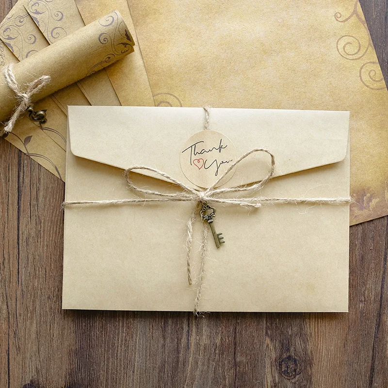 

1pack Vintage Kraft Envelope Letter Pad Set Valentine's Day Love Letter Invitation Envelopes Writing Paper with Rope Accessories