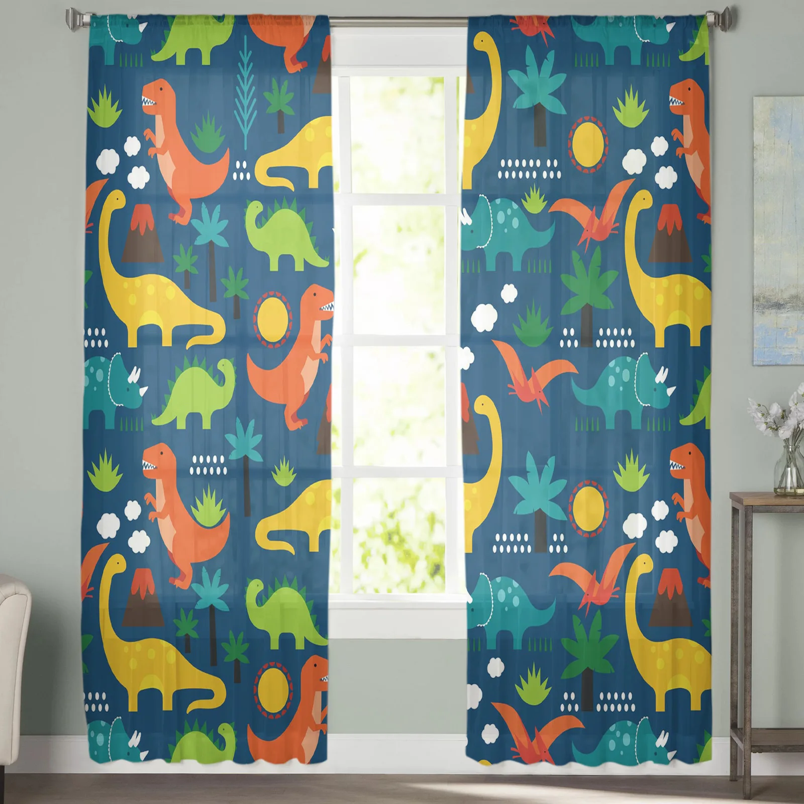 Цветастые занавески Cartoon Colorful Dinosaur для гостиной обработка окон прозрачные спальня кухня Drapes on.