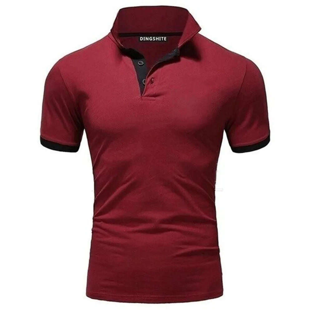 wine red Новинка, мужские летние поло, спортивные шорты с рукавом, классический стиль, чистый цвет, деловой наряд, стильные мужские тонкие брендовые рубашки поло - Цвет: wine red
