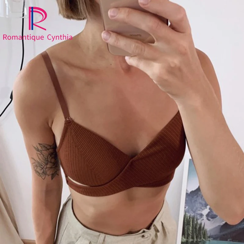 Женский бесшовный бюстгальтер без косточек пуш ап из тонкого хлопка черного