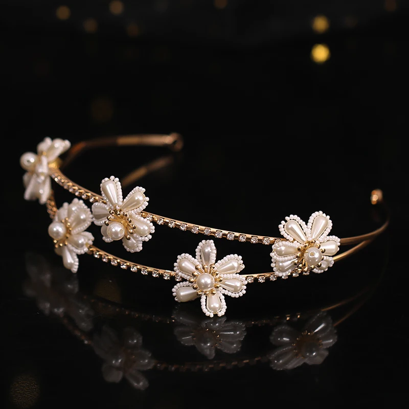Vintage Gold Headbands Women Tiaras Crowns Wedding Bridal Hair Accessories Head Vines Pearls Flowers Diadems Jewelry Party Gift | Украшения