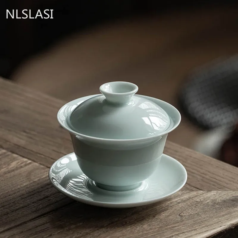 

Classic Ceramics Tea Tureen Travel Portable Teaware Home Solid Color with Cover Teacup Handmade Tea Ceremony Supplies Gaiwan