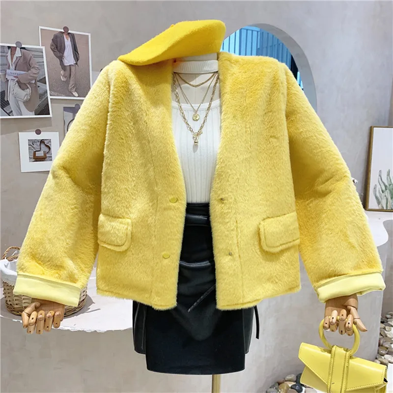 

New Women's Clothing 2021 Autumn Winter Temperament imitation mink long sleeve cardigan coat women's fur one-piece top fashion