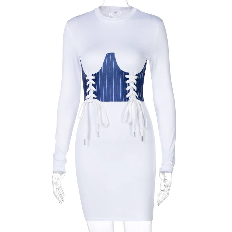 

Women's Stitching Dress 2021 Autumn and Winter Lace Round Neck Long Sleeve Pencil Dress Maxi Dresses for Women