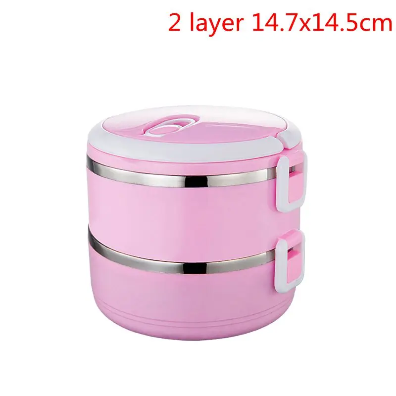 2 Layers pink Ланчбокс Герметичный Термос Ланч-бокс контейнер для еды портативный термо-Ланч-бокс из нержавеющей стали для офиса и кемпинга - Цвет: 2 Layers pink