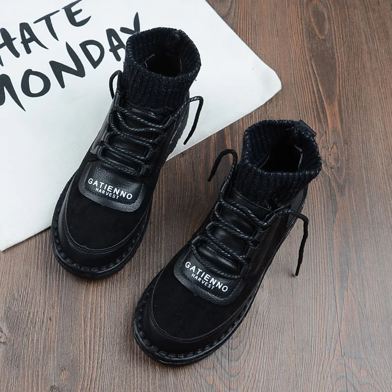 Женские повседневные короткие ботинки в литературном ретро стиле вязаные