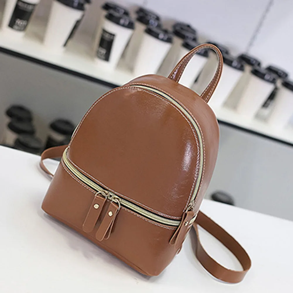 

Women Solid Leisure Zipper Closure PU Leather Pouch Multifunctional Travel Bags School Backpack Crossbody Student Fashion