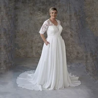 jiayigong summer wedding dress plus size half sleeves lace boho wedding gowns v neck a line bridal dresses with pockets