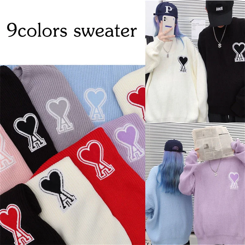 

Осенне-зимние взрывобезопасные модели Ami, пуловер с надписью A, свитер для мужчин и женщин, новинка, Свободный Вязаный топ с круглым вырезом д...