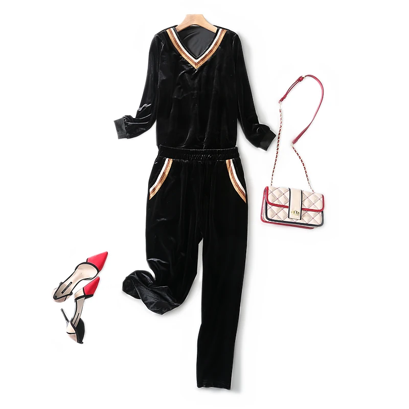 2019 Новая мода осень и зима мягкая Золотая Бархатная ткань с v образным вырезом Топ