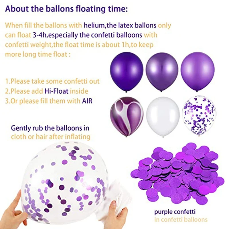 

120Pcs 12 Inch Purple Metal Latex Balloons Confetti Air Balloons Package Birthday Wedding Party Supplies Helium Balloons