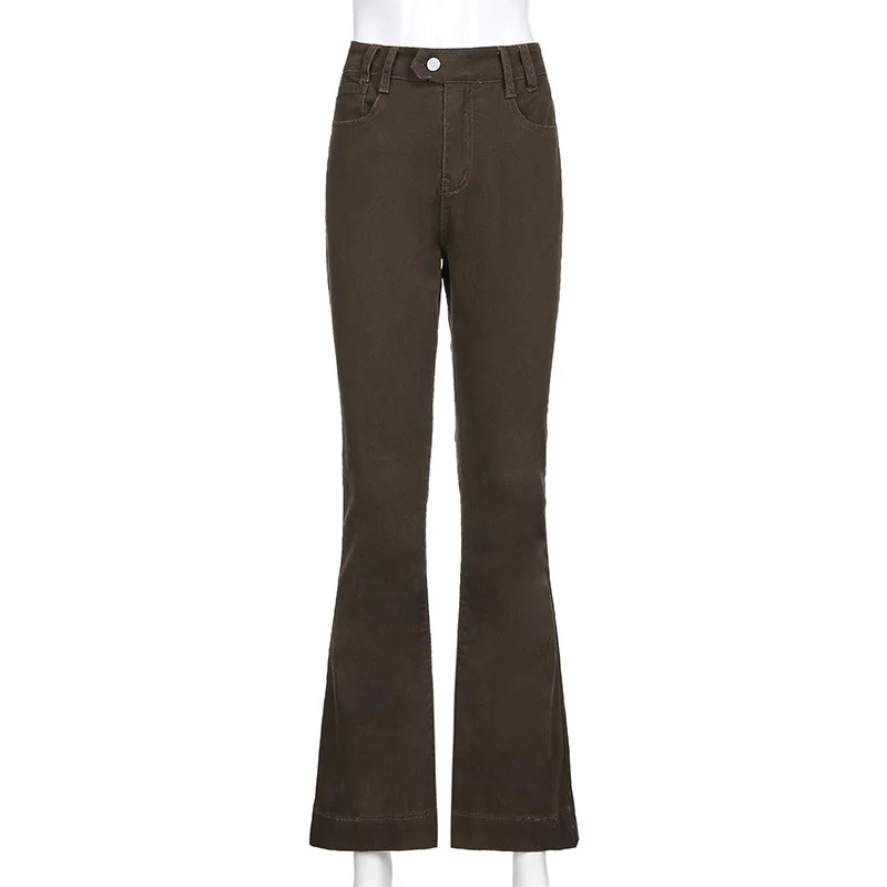 

2021 New Arrival Summer Style Female Fashion Sexy Summer Loose Brown Solid Skinny High Waist Night Club Denim Stright Pants