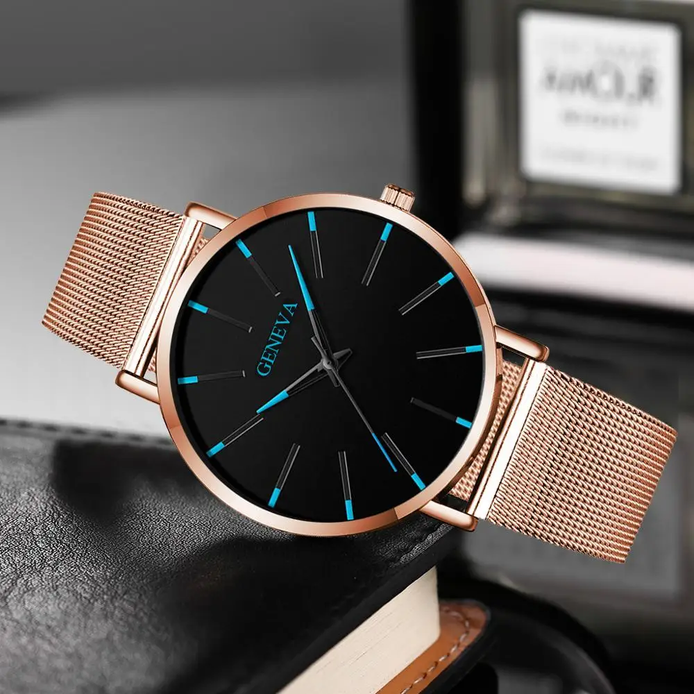 Модные черные золотые мужские часы 2019 люксовый бренд тонкие кварцевые наручные