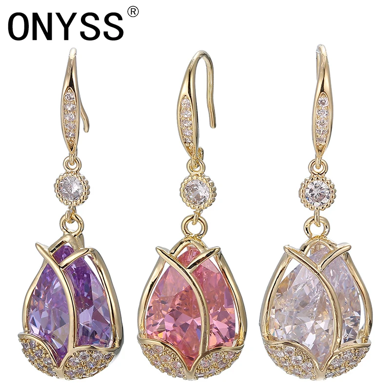 

ONYSS Earrings For Women 2021 Trend Pendants Water Drop Long Butterfly Luxury Big Zircon Accessories Jewelry Sets Earrings