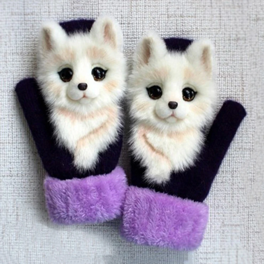 

Cute Cartoon Animal Pattern Short Plush Mittens Children Winter Warm Thickening Knitted Gloves For Kids Christmas Gifts