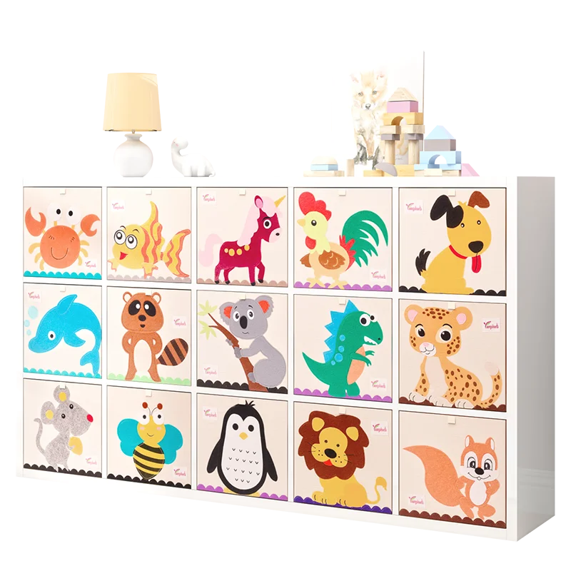 

Cube kindergarten Children Storage Box Cartoon Animal Folding Storage Bins Wardrobe Drawer Clothes Basket Kids Toys Organizer