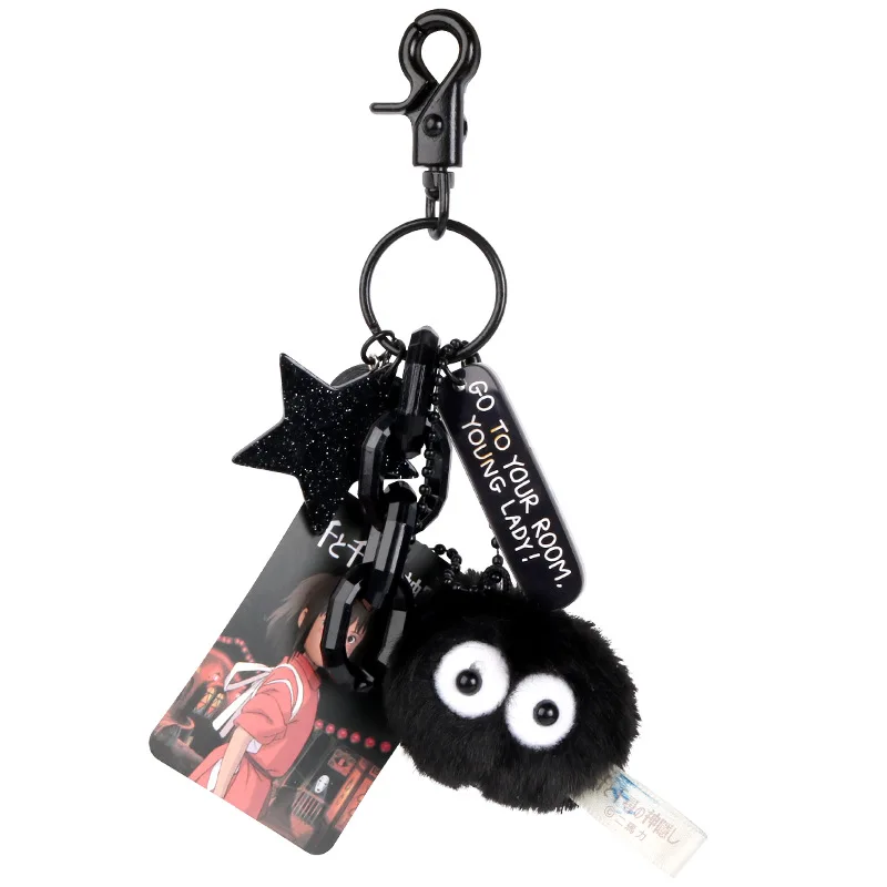 

Cute Cartoon Spirited Away Cute Little Black Ball Keychain Fur Black Coal Spirit Key Pendant Keyring Girl Charm Gift