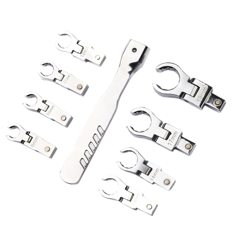 

9 Pcs Shaking Head Interchangeable Ratchet Wrench Set 180degrees Rotating Ratchet Gear Wrenches Auto Repair Tools
