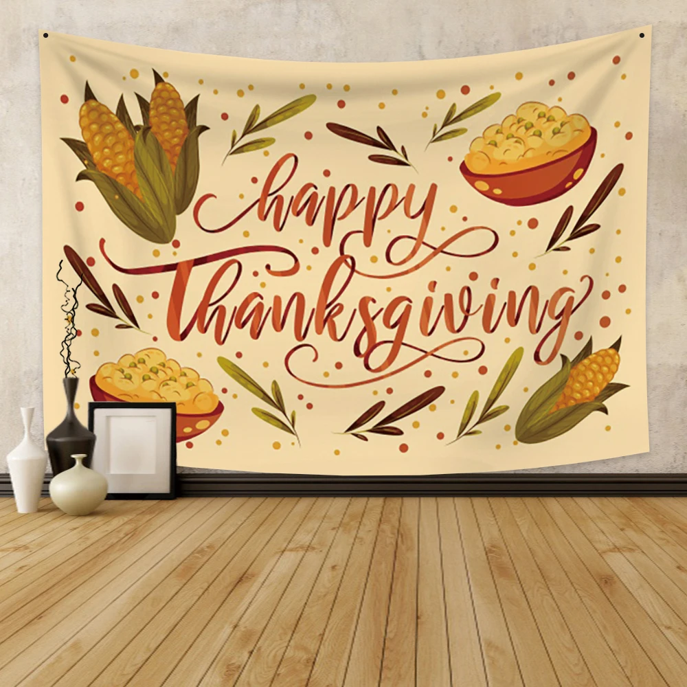 

Laeacco Thanksgiving Tapestry Pumpkin Food Wall Hanging Decorative Background Blanket For Bedroom Living Room Home Decor